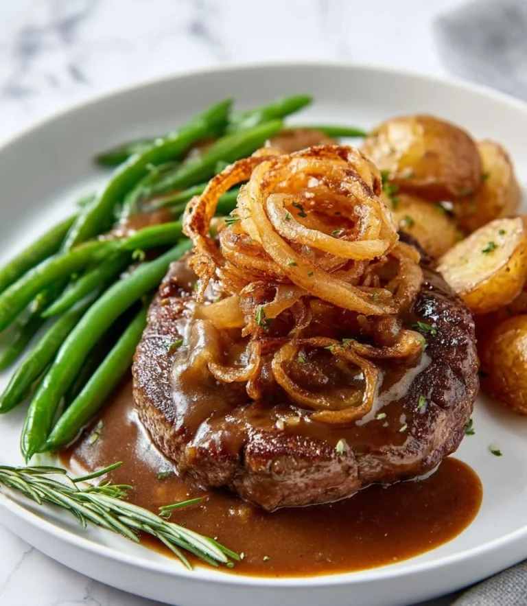 Delicious German Onion Beef Roast with caramelized onions served on a plate