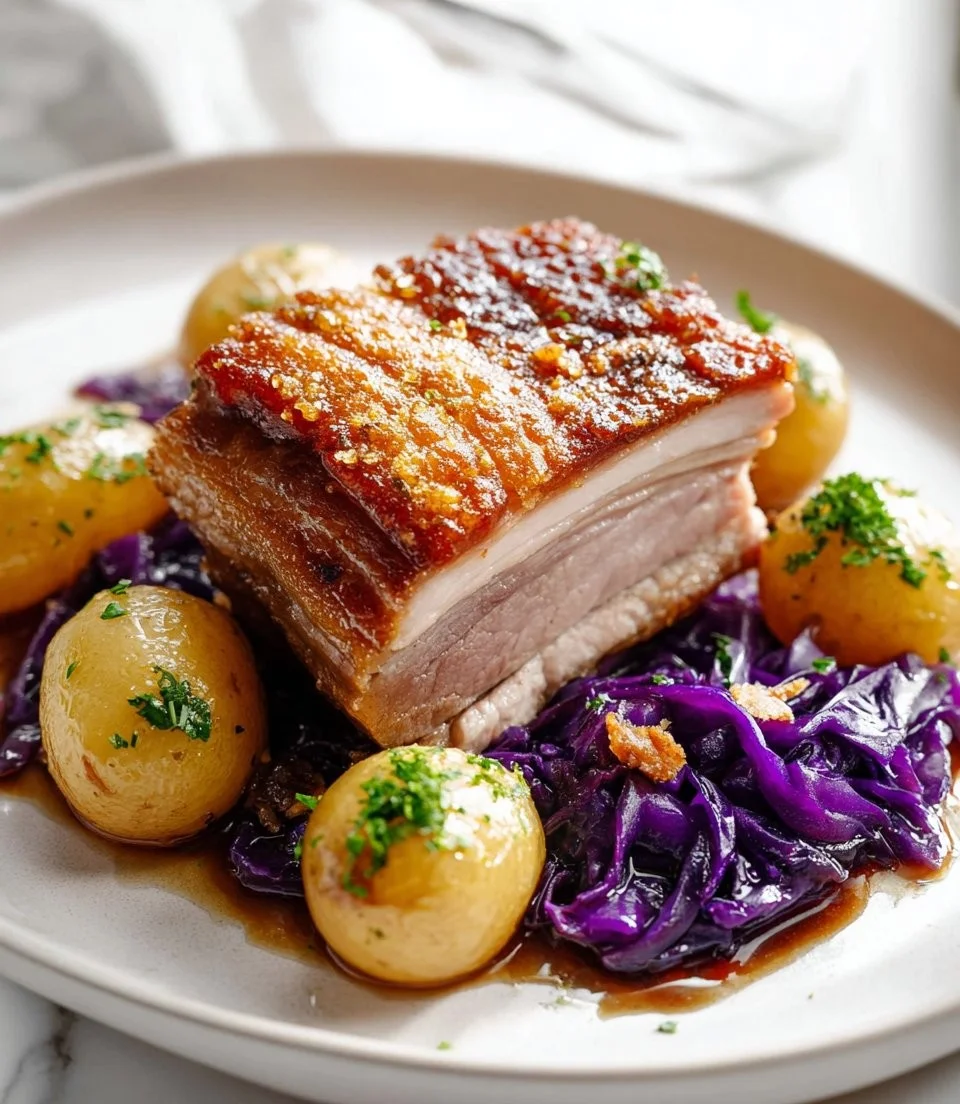 Traditional German Pork Roast served with side dishes