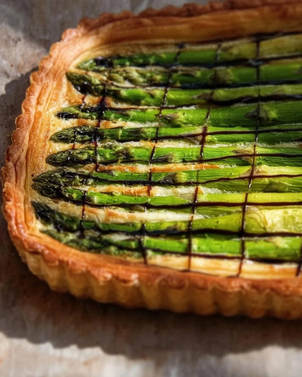 Delicious Asparagus Gruyere Tart with fresh asparagus and melted Gruyere cheese