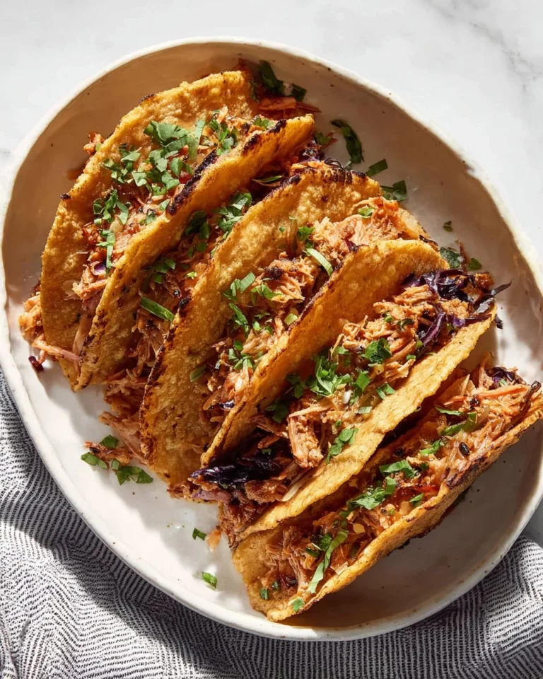 Baked crispy chickpea tacos topped with fresh ingredients in a delicious presentation.