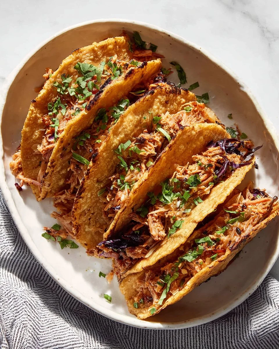 Baked crispy chickpea tacos topped with fresh ingredients in a delicious presentation.