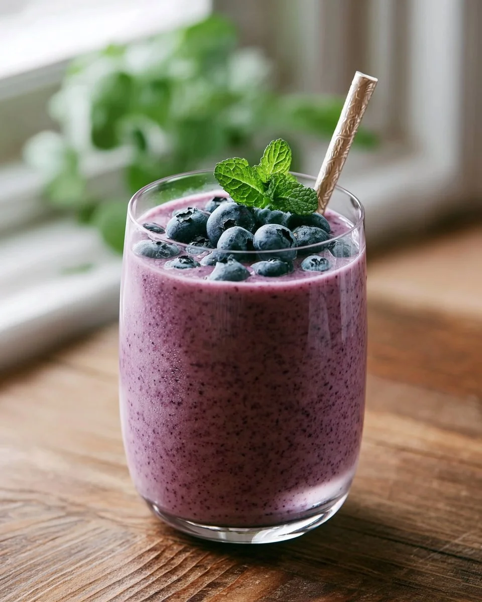 Healthy blueberry spinach smoothie in a glass with fresh ingredients