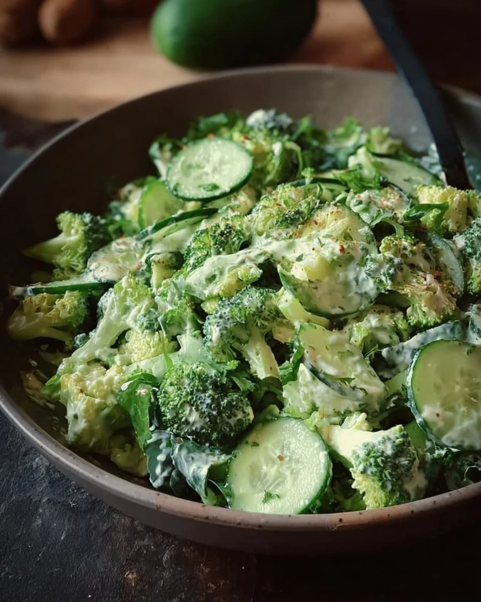 Broccoli Cucumber Salad with Creamy Garlic Lime Dressing