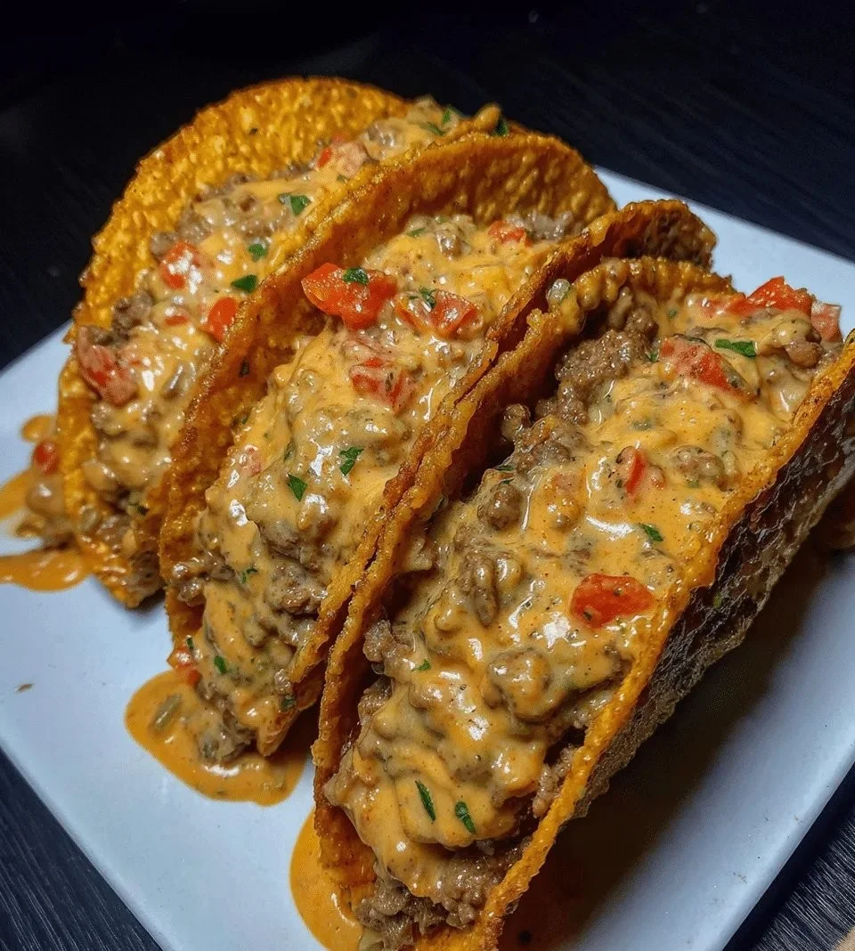 Cheesy Rotel Beef Tacos