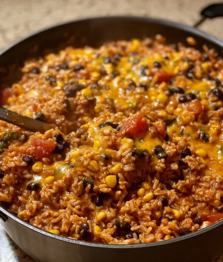 Delicious cheesy taco rice served in a bowl with toppings