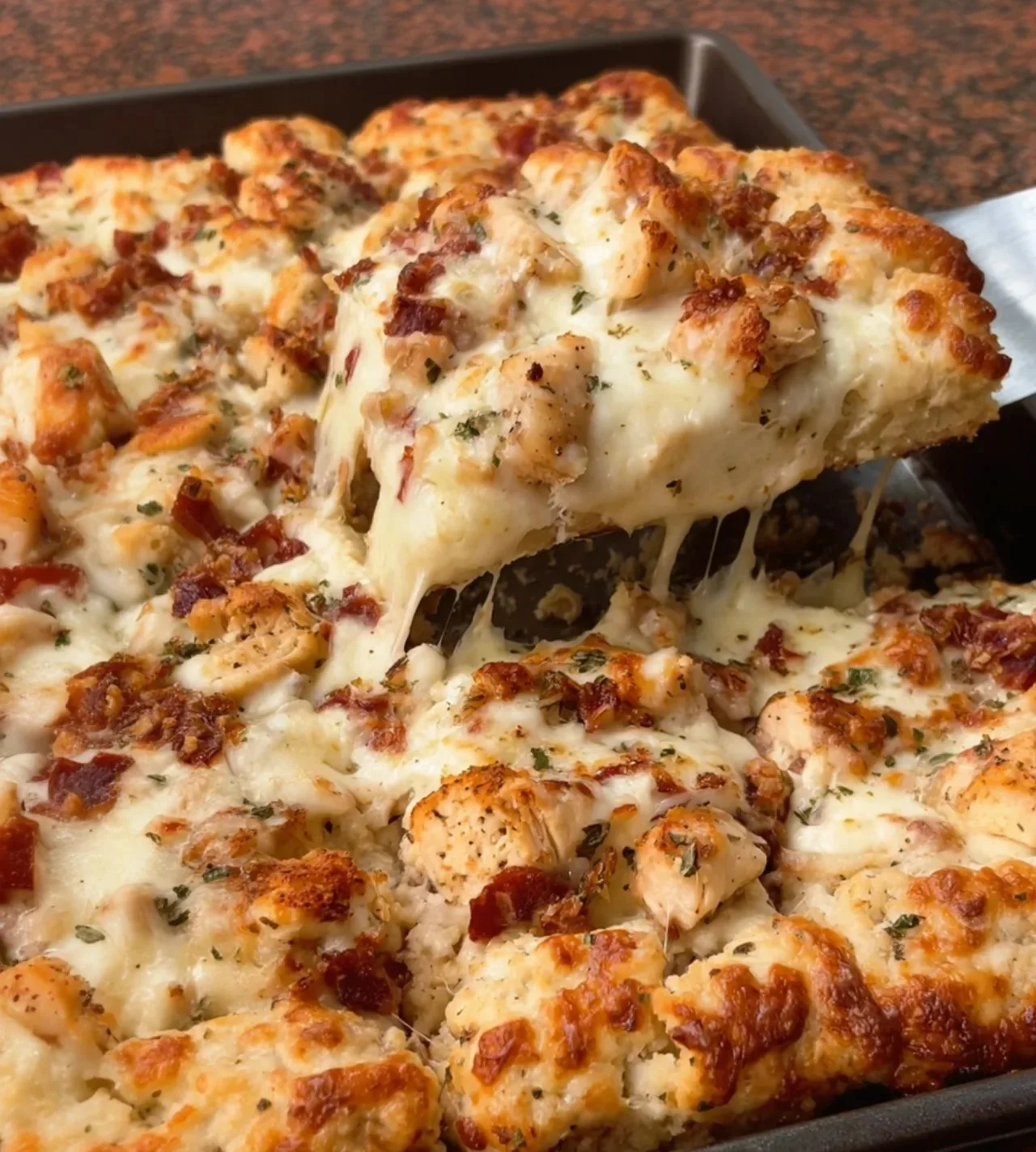 Chicken Alfredo Pizza on Cheddar Bay Biscuit Crust