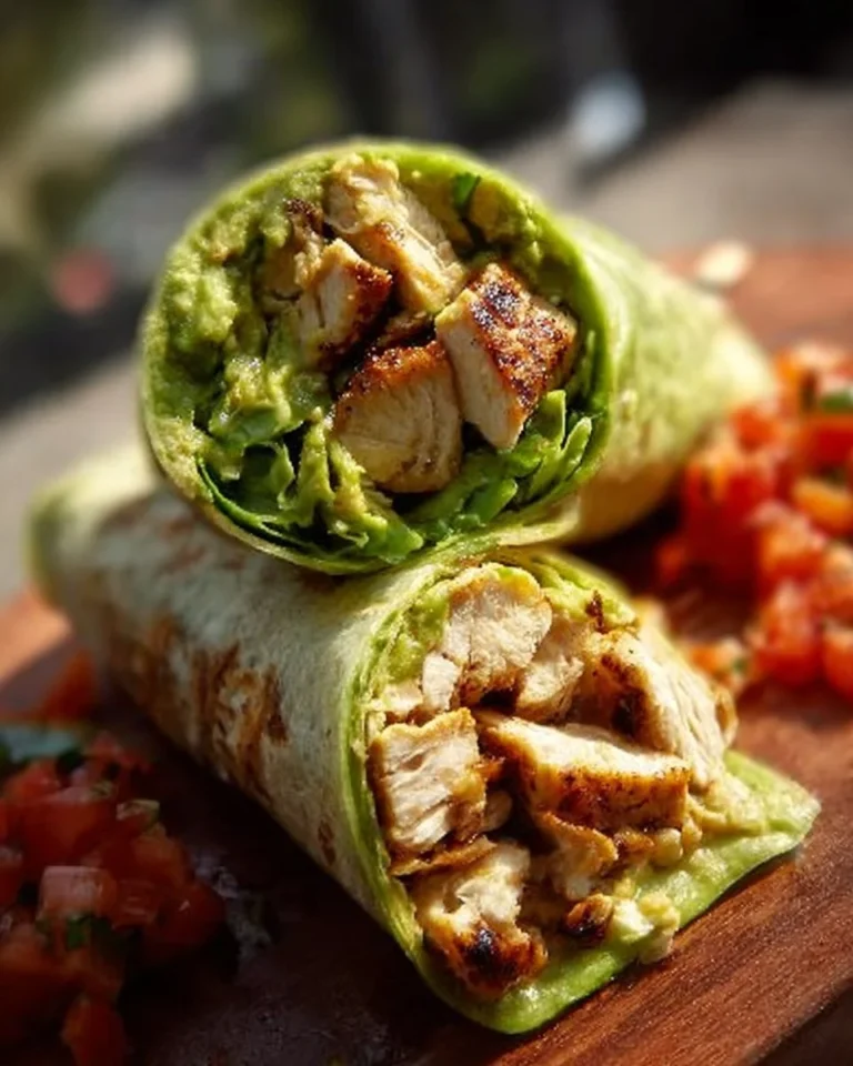 Delicious Chicken Avocado Wraps filled with fresh ingredients and wrapped in a tortilla.