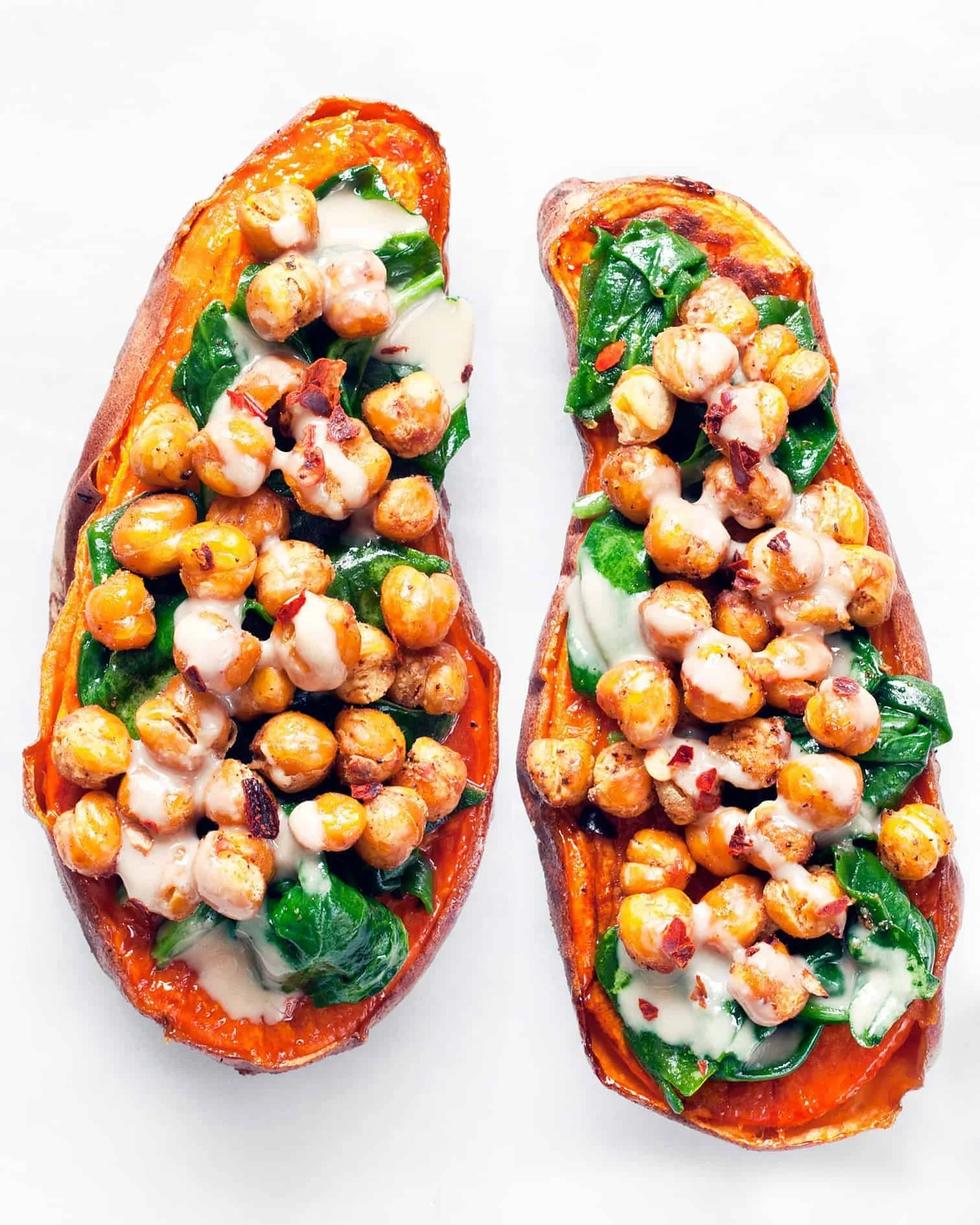 Chickpea Spinach Stuffed Sweet Potatoes
