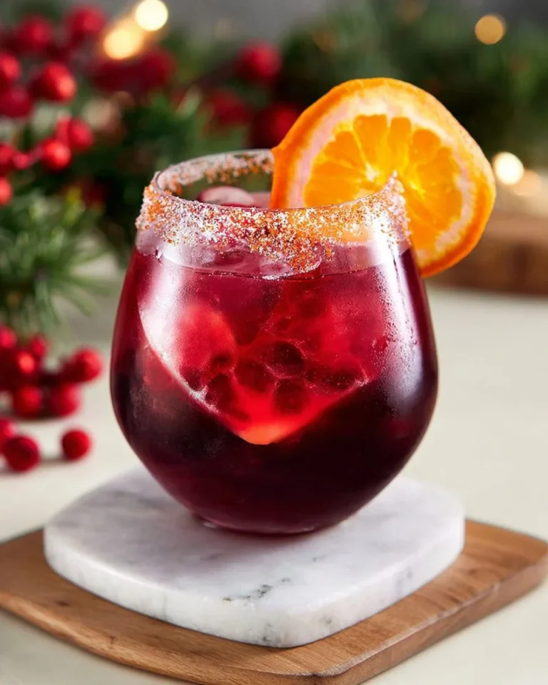 Festive Christmas pudding mocktail garnished with spices and fruits.