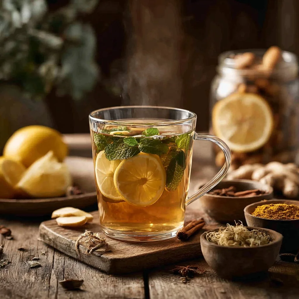 Cortisol tea recipe for weight loss with fresh herbs and ingredients