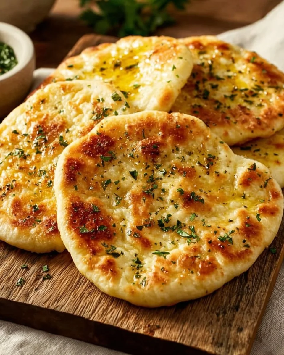 Delicious homemade Cottage Cheese Flatbread served on a wooden board.