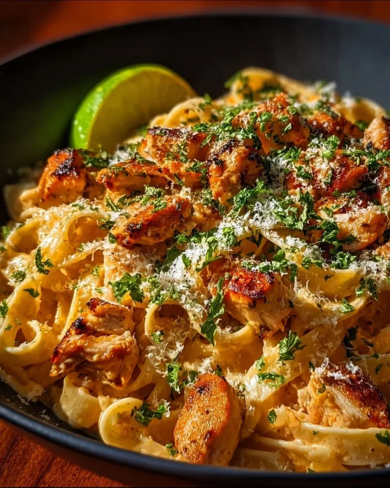 Creamy cowboy butter chicken pasta served in a bowl with herbs.