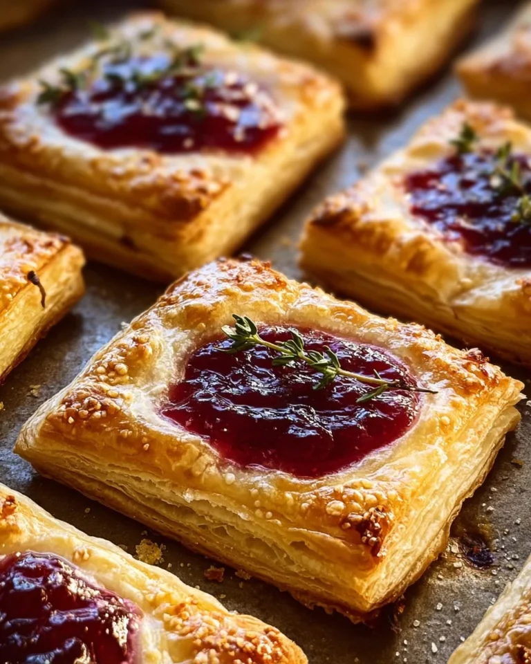 Cranberry brie puff pastry bites with fig and thyme on a festive platter