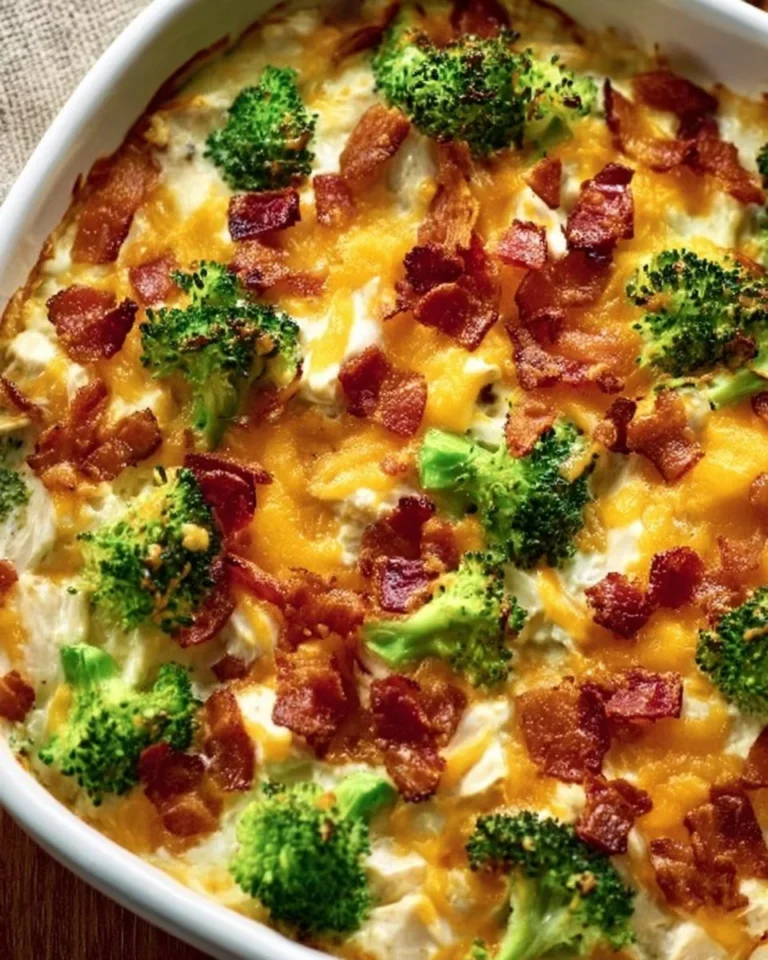 Creamy low carb chicken casserole dish ready to serve.