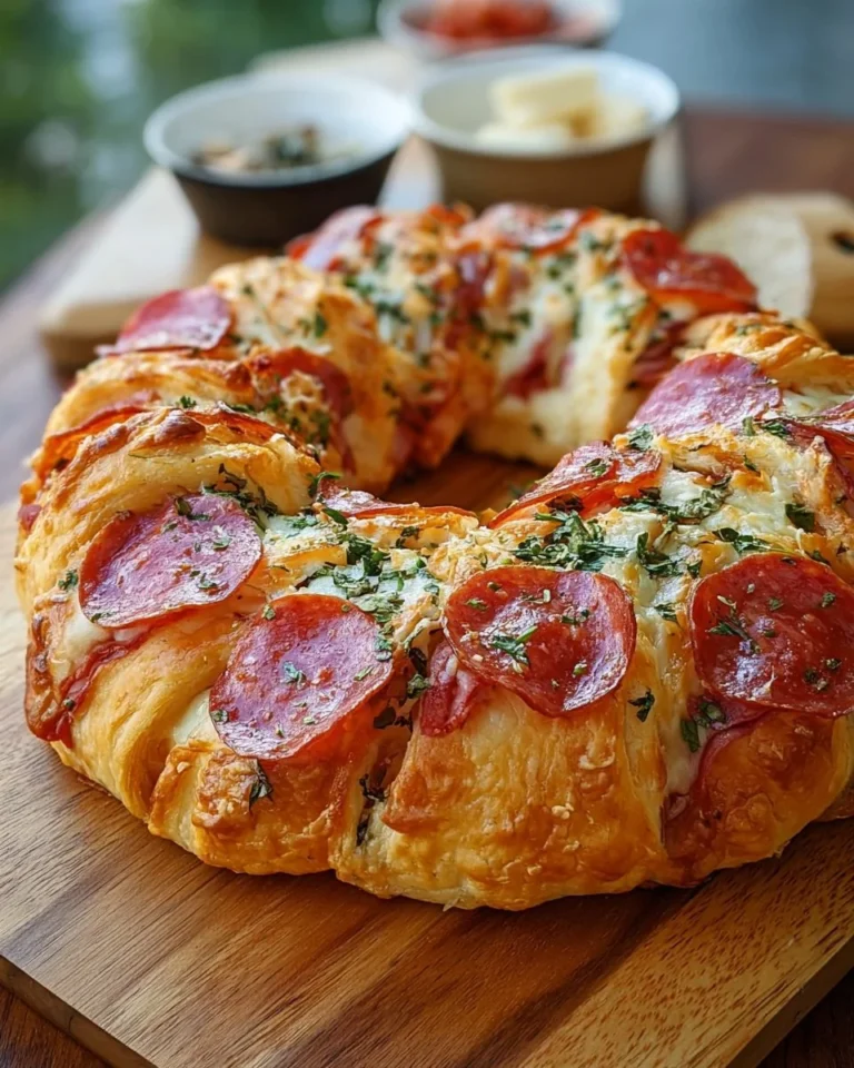 Crescent Roll Ham and Pepperoni Ring appetizer on a serving plate