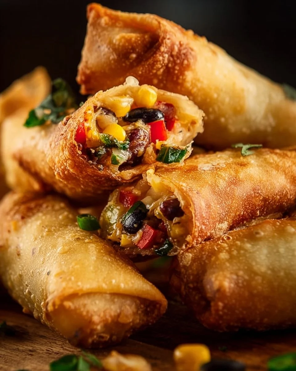 Crispy air fryer chicken egg rolls with cream cheese and jalapeño filling