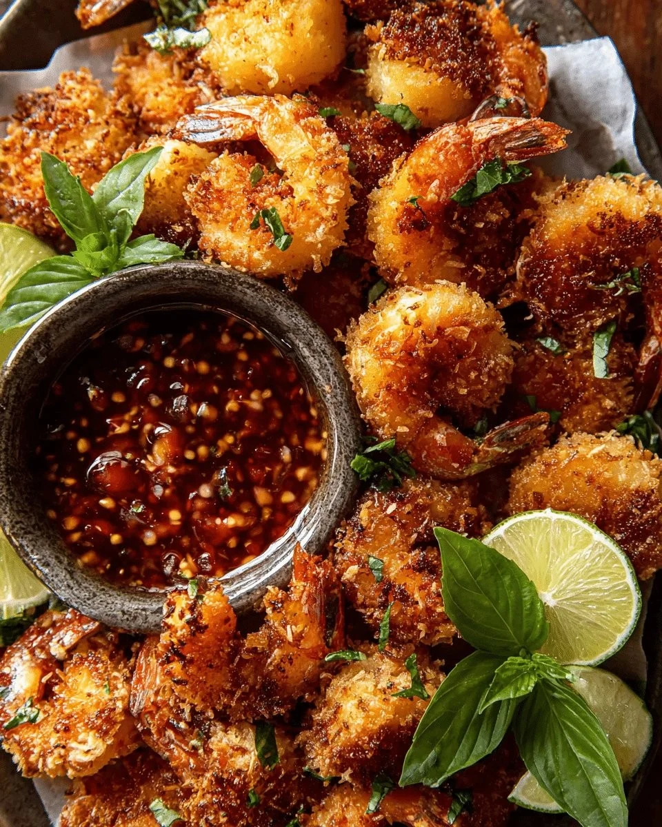 Crispy Coconut Shrimp & Coconut-Crusted Mushrooms with Pineapple Chili Sauce