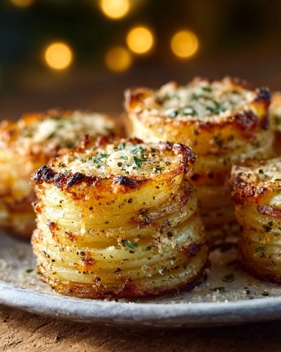 Crispy Heaven: Garlic Parmesan Potato Stacks Recipe – Easy Side Dish Idea