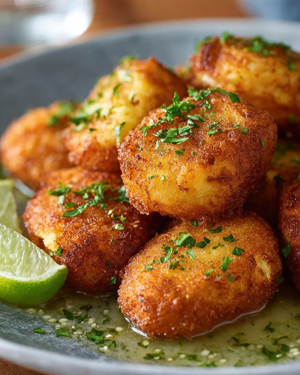 Crispy salted codfish cakes served on a plate, showcasing their golden perfection.