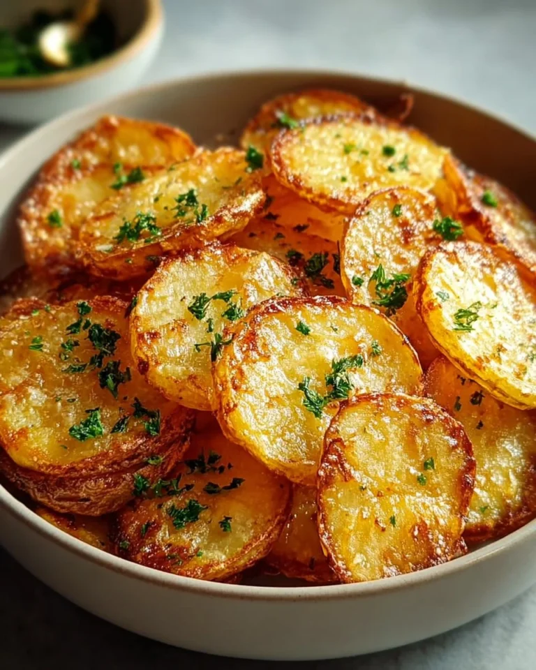 Crispy sliced potatoes baked in the oven, served as a delicious side dish