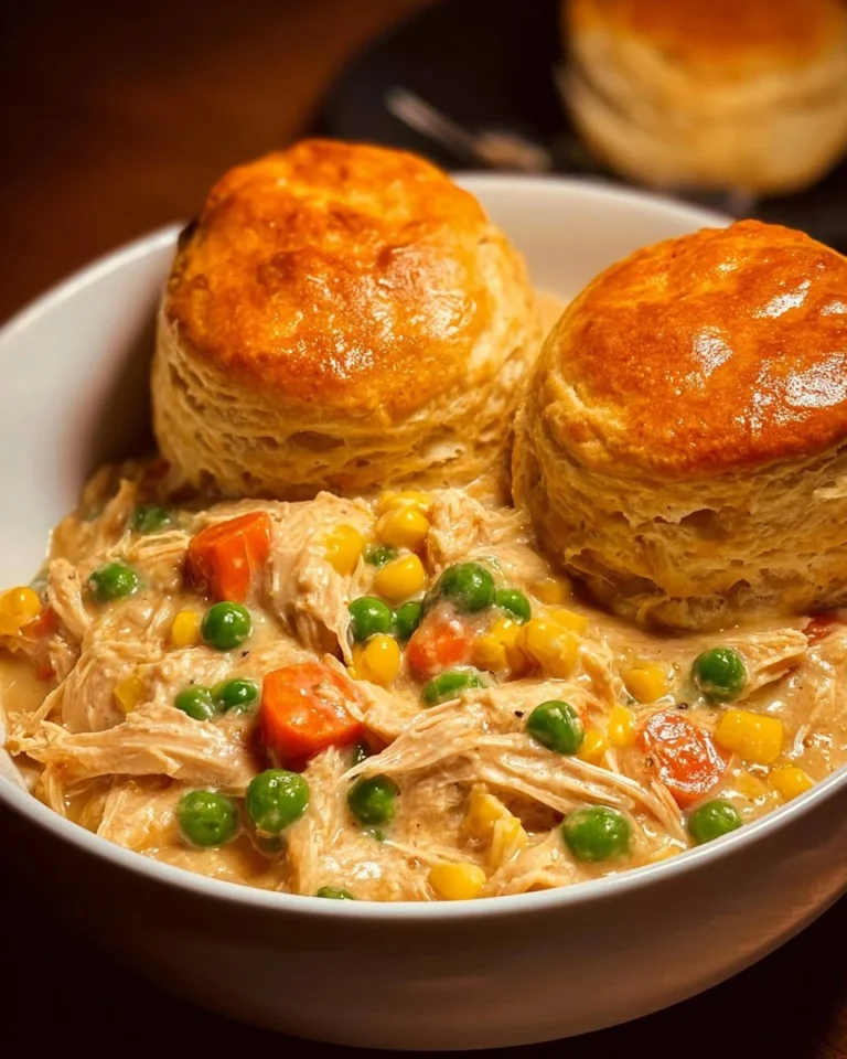 Crockpot chicken pot pie stew served in a bowl with fresh herbs