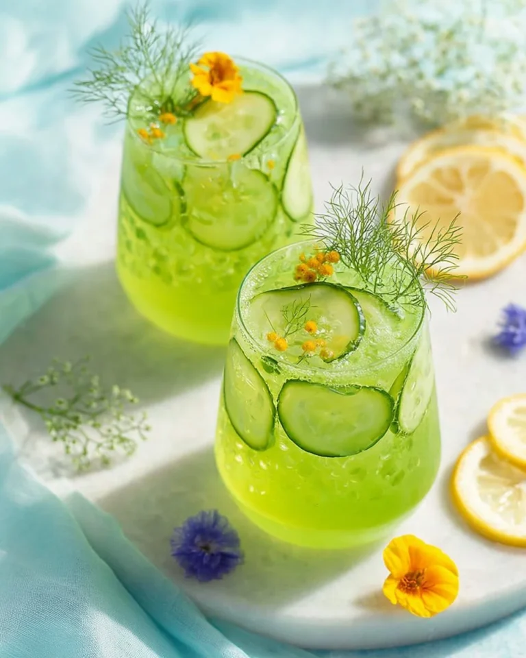 Refreshing Cucumber Dill Soda in a glass with cucumber slices