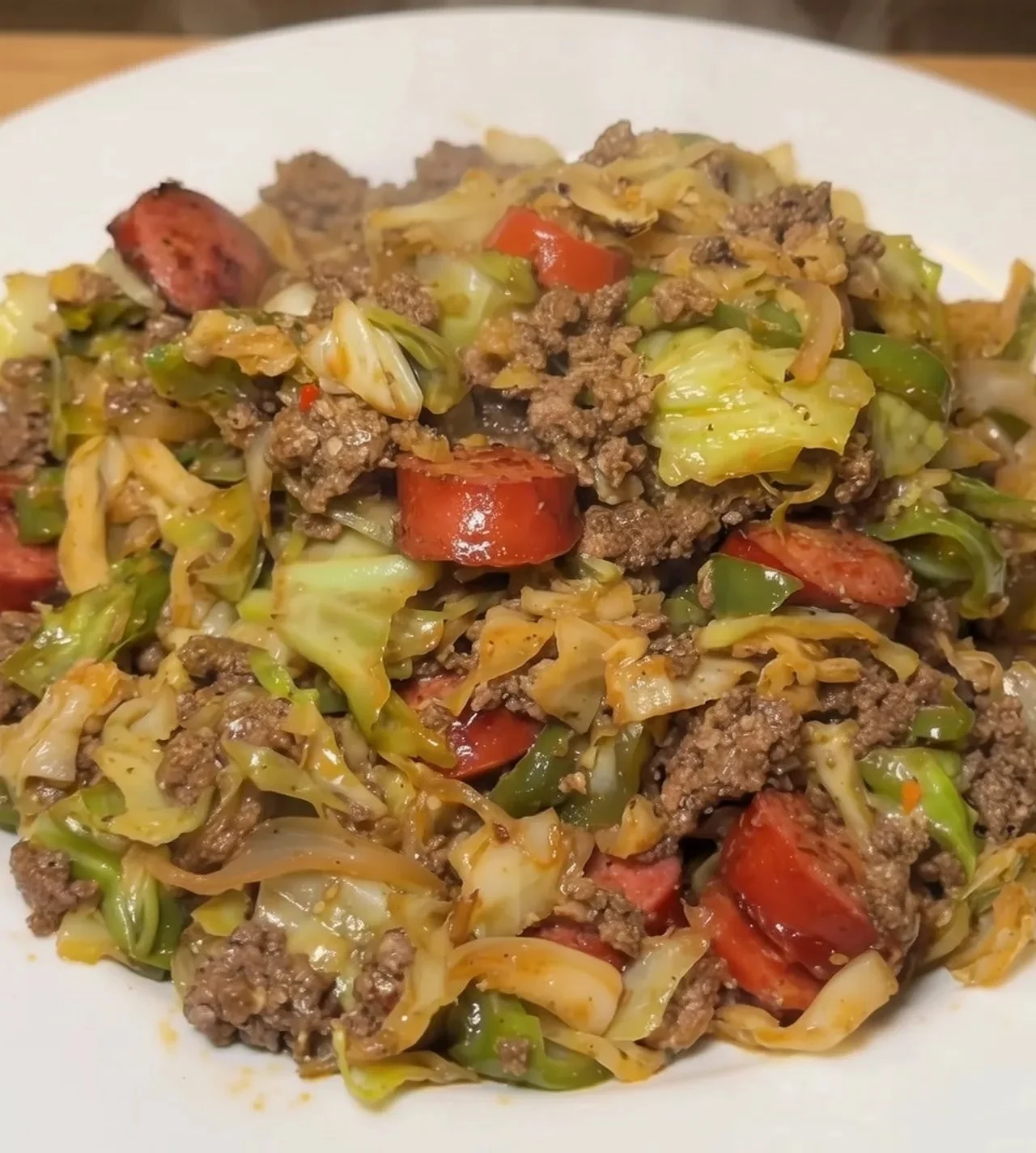 Dirty Cabbage with Smoked Turkey Sausages