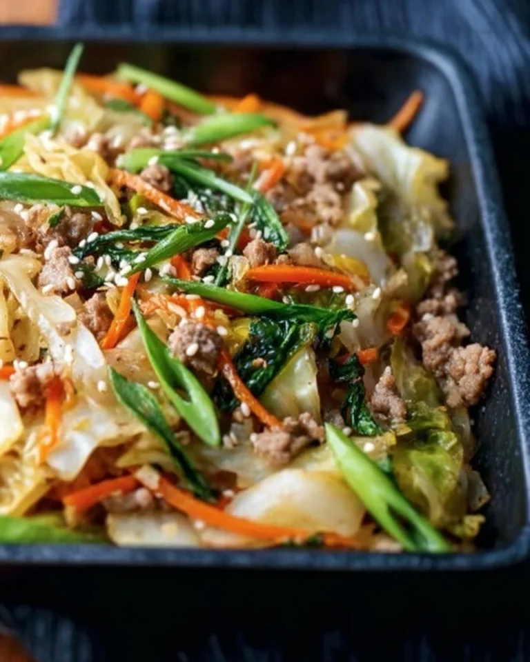 Egg Roll in a Bowl recipe with colorful veggies and savory meats.