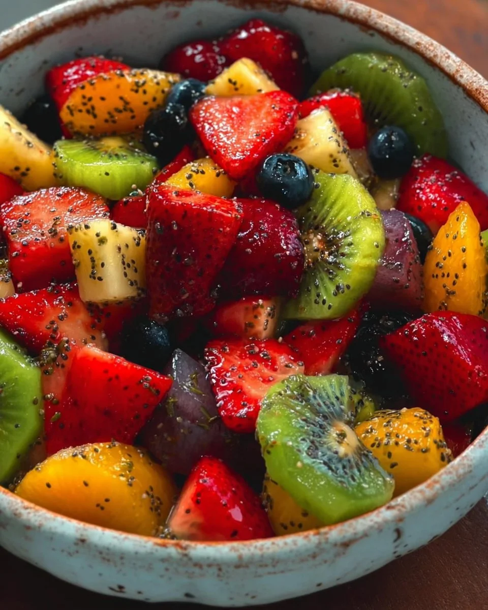 Fresh Fruit Salad with Honey Lime Poppy Seed Dressing