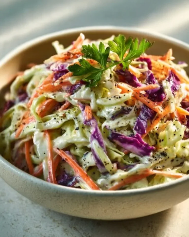 Gordon Ramsay's crunchy coleslaw served in a bowl with fresh vegetables