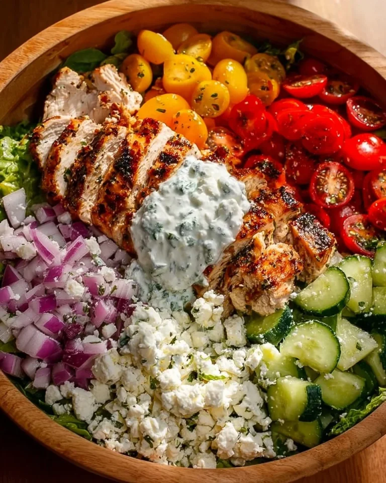 Delicious Greek Chicken Bowl with fresh vegetables and herbs