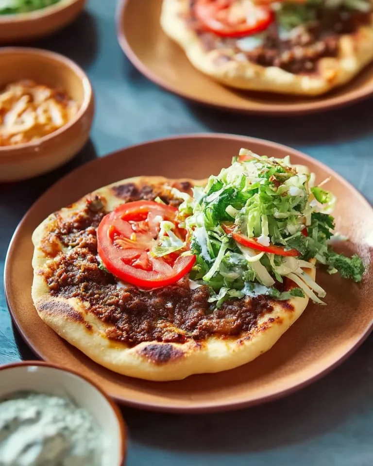 Delicious Greek smashed pita served with fresh ingredients and dips.