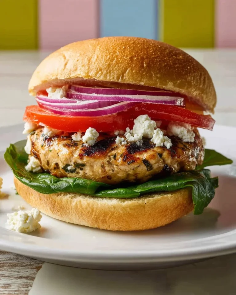 Greek turkey burgers with feta, olives, and tzatziki on a grill plate