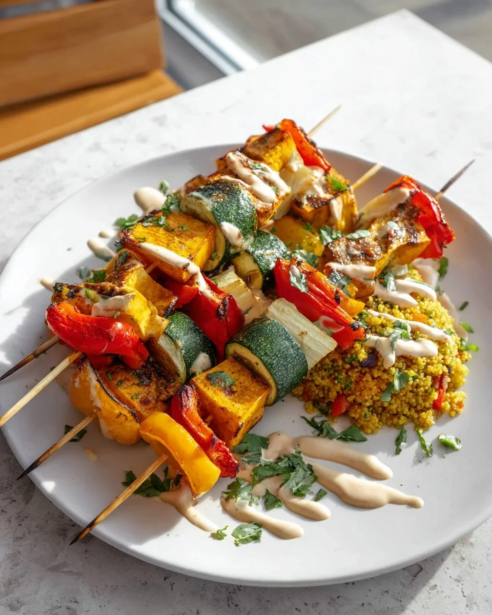 Grilled tofu shawarma served with fresh vegetables and sauces