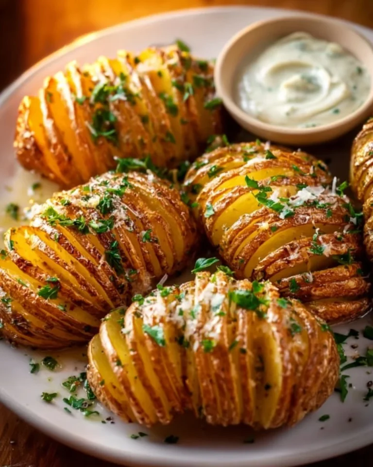 Deliciously baked Hasselback potatoes with crispy edges and herbs