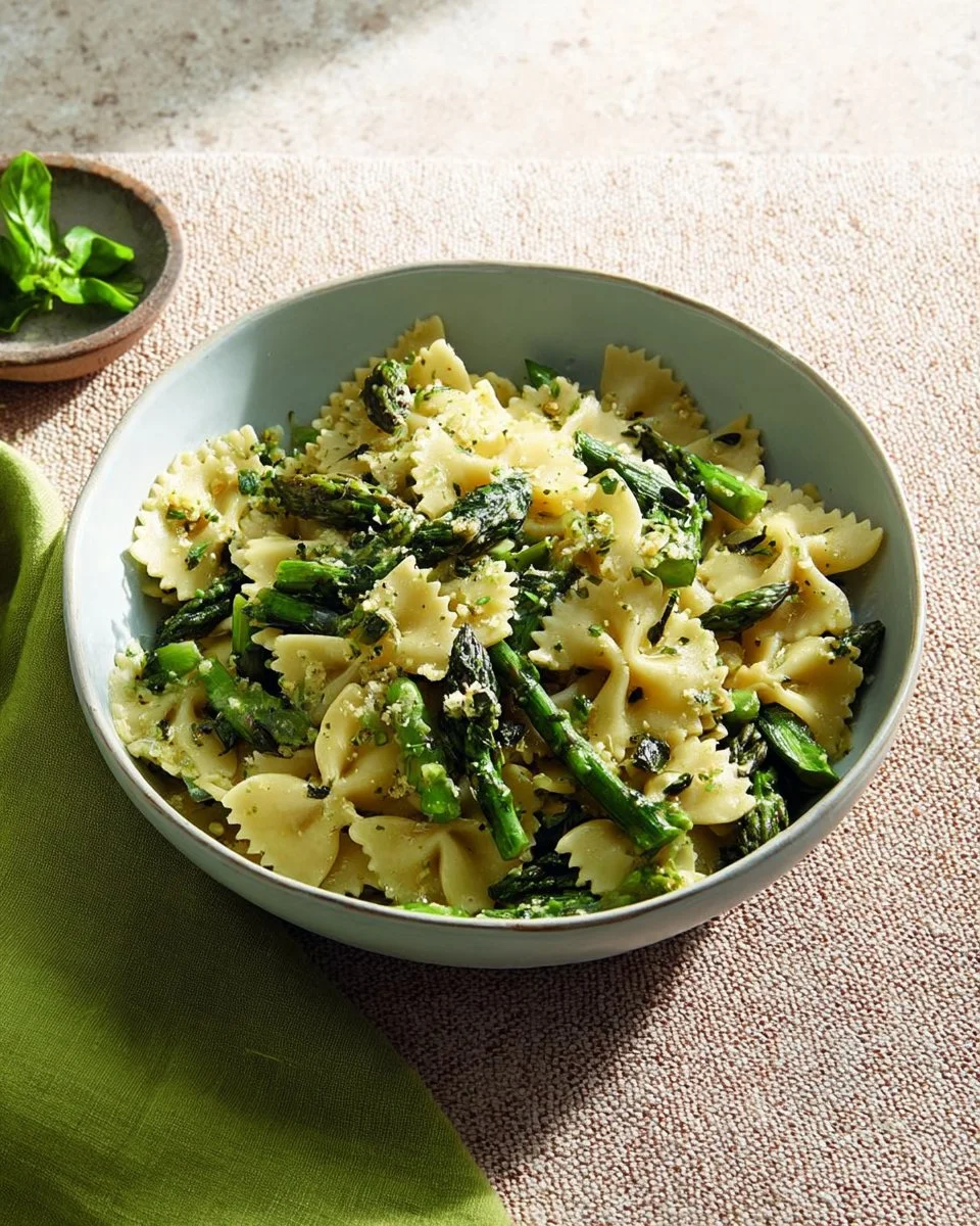 Plate of homemade pasta topped with fresh Ligurian pesto sauce.