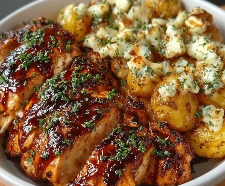 Honey BBQ Chicken with Garlic Parmesan Potatoes