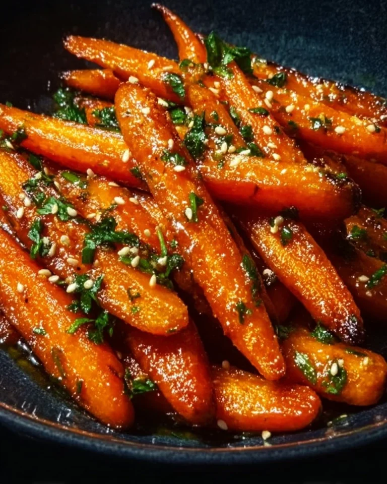 Honey garlic butter roasted carrots served on a plate for a flavorful side dish.