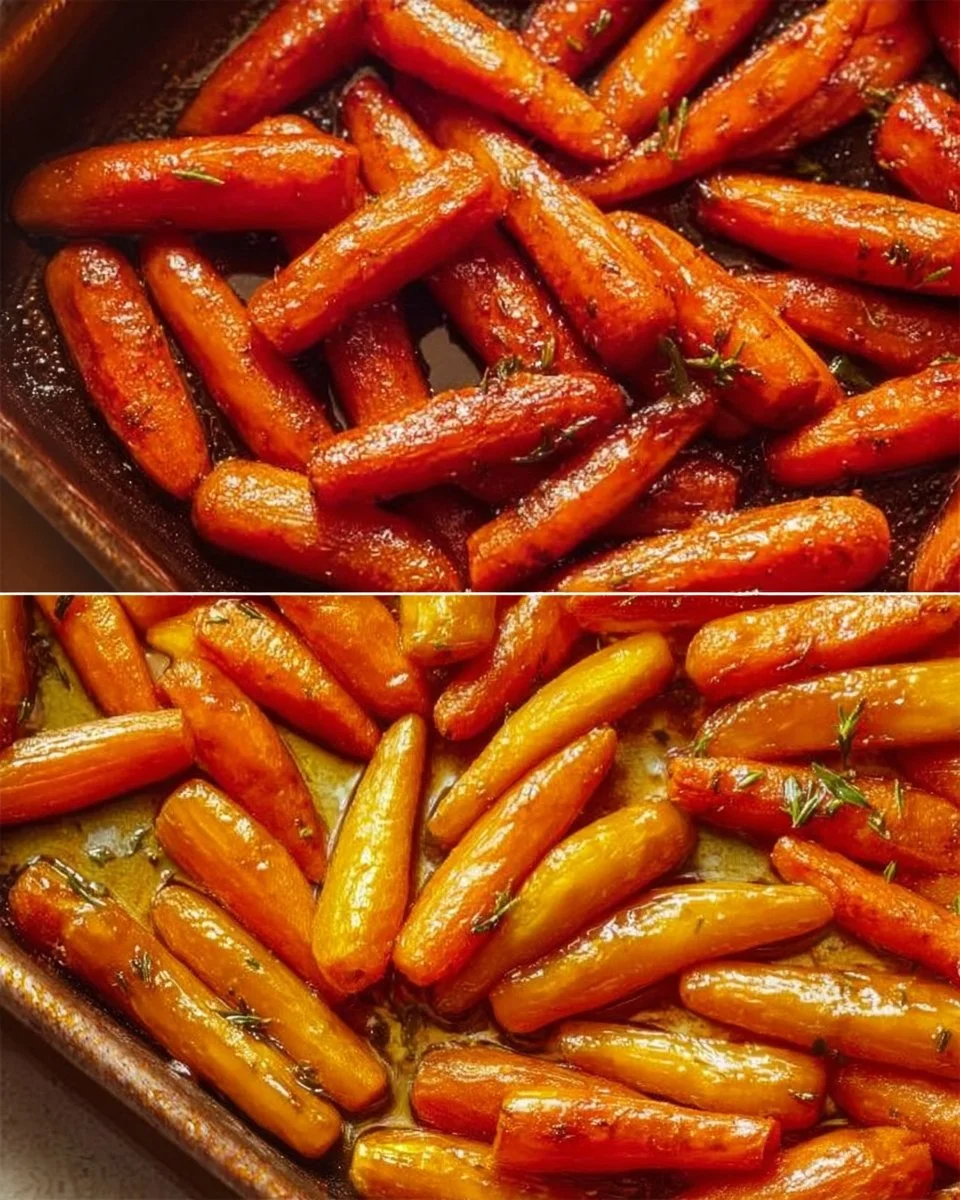 Bowl of honey roasted carrots garnished with herbs, showcasing a colorful side dish.