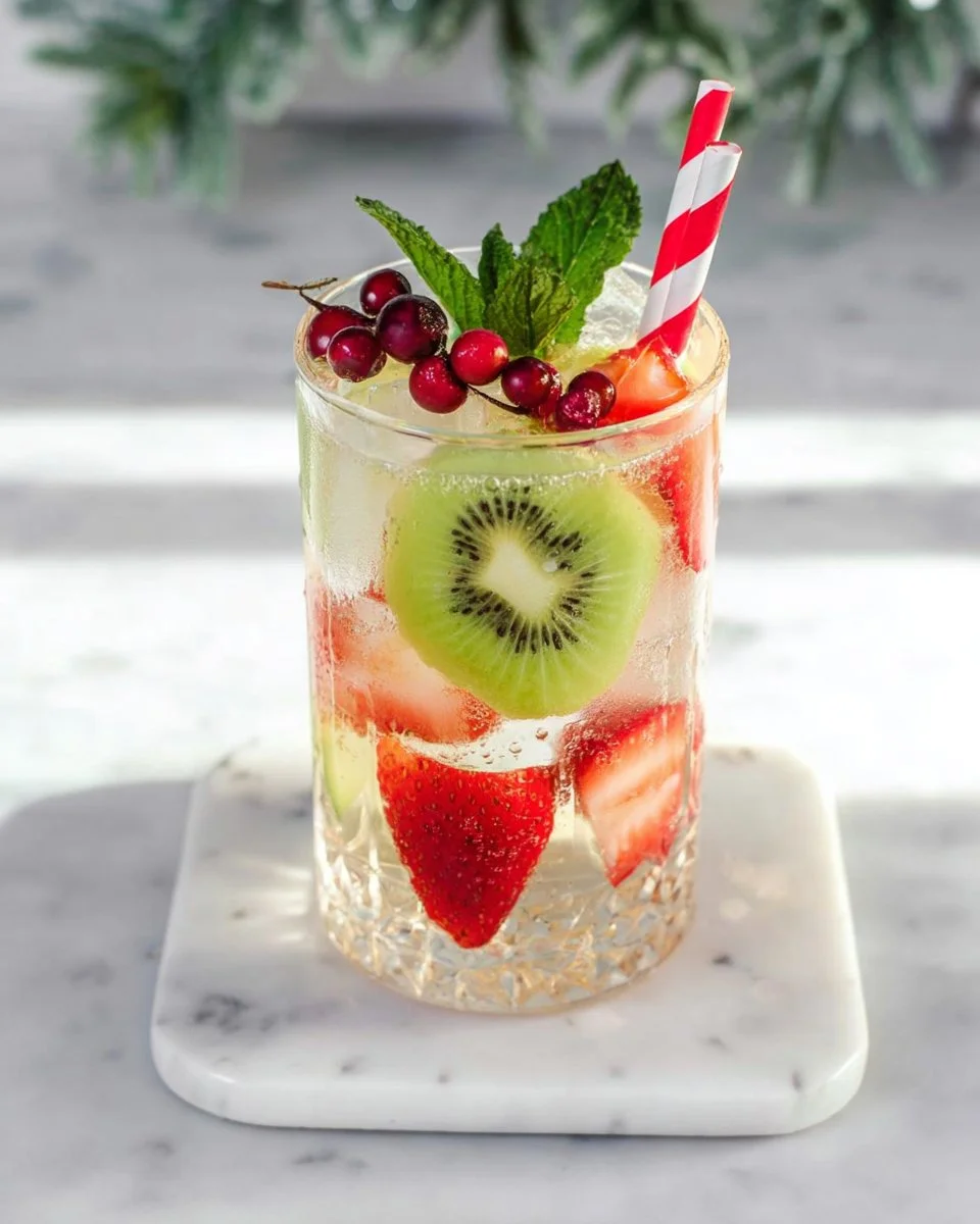 Refreshing Kiwi Strawberry Spritz cocktail with fresh kiwi and strawberries
