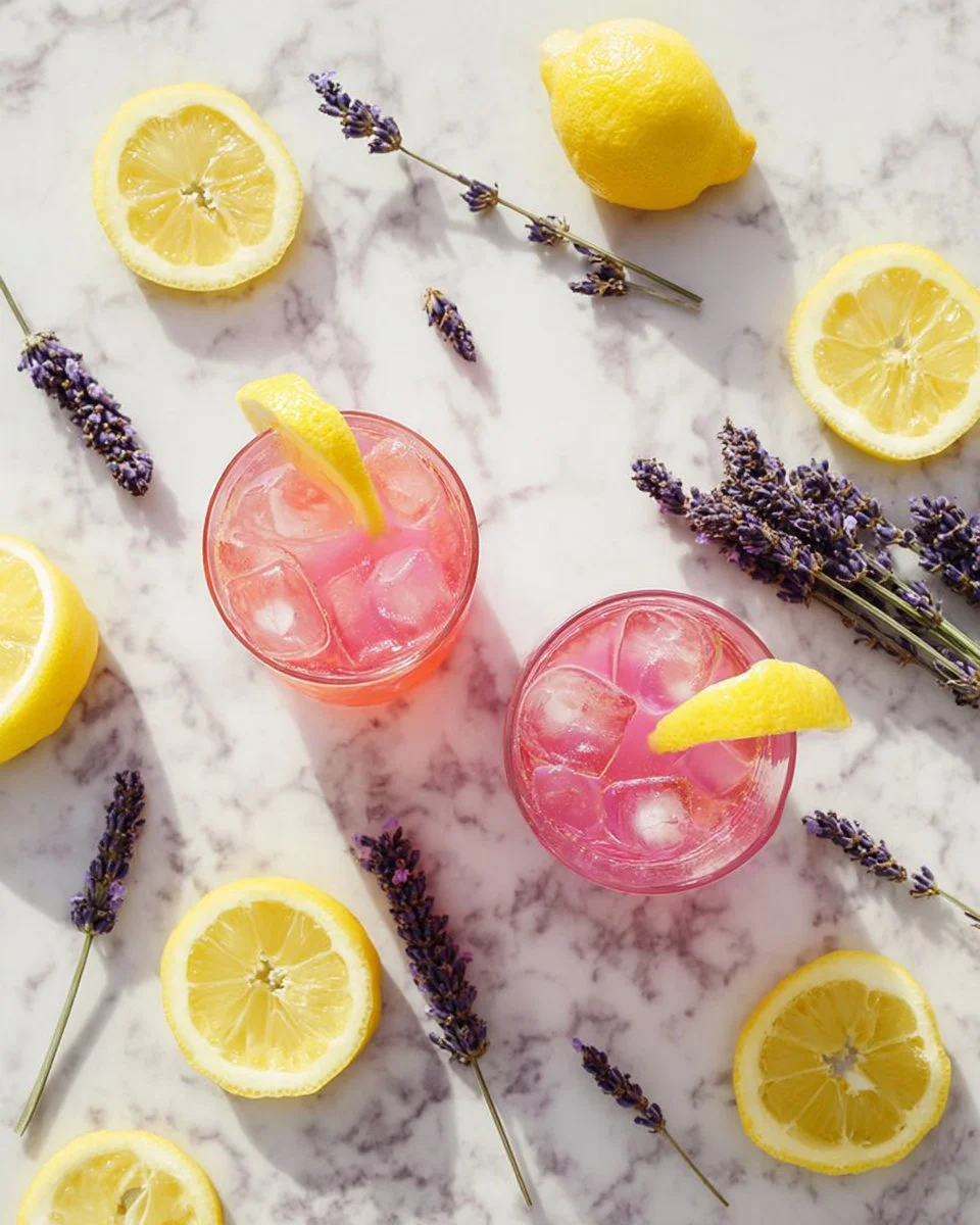 A refreshing glass of Lavender Lemonade garnished with lavender sprigs.