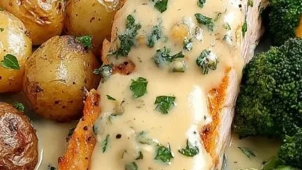 Lemon Butter Salmon with Crispy Potatoes and Broccoli