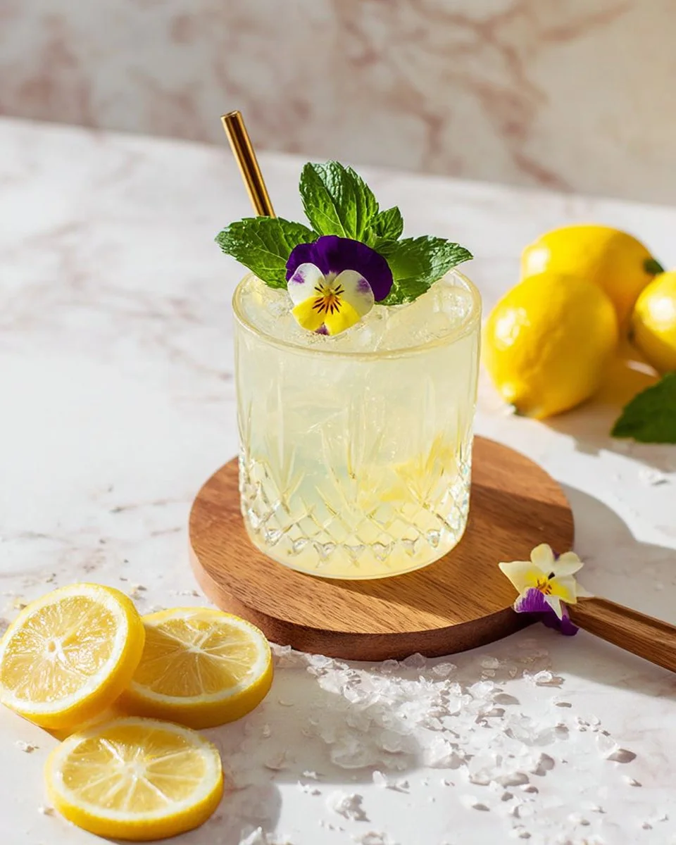 Refreshing Lemon Mint Sparkling Drink served in a glass with mint leaves.