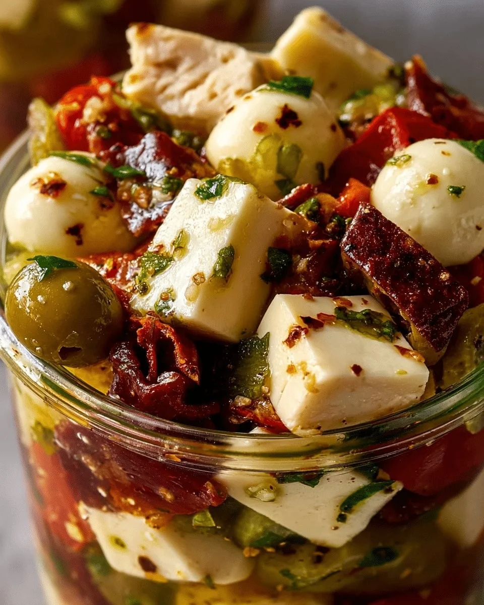 Marinated Cheese Antipasto Salad with Mozzarella and Garlic