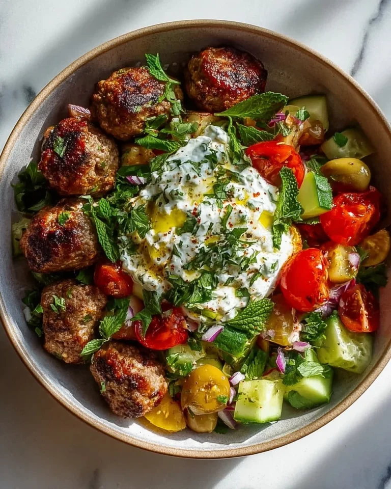 Delicious Mediterranean Meatball Bowl with fresh ingredients and herbs
