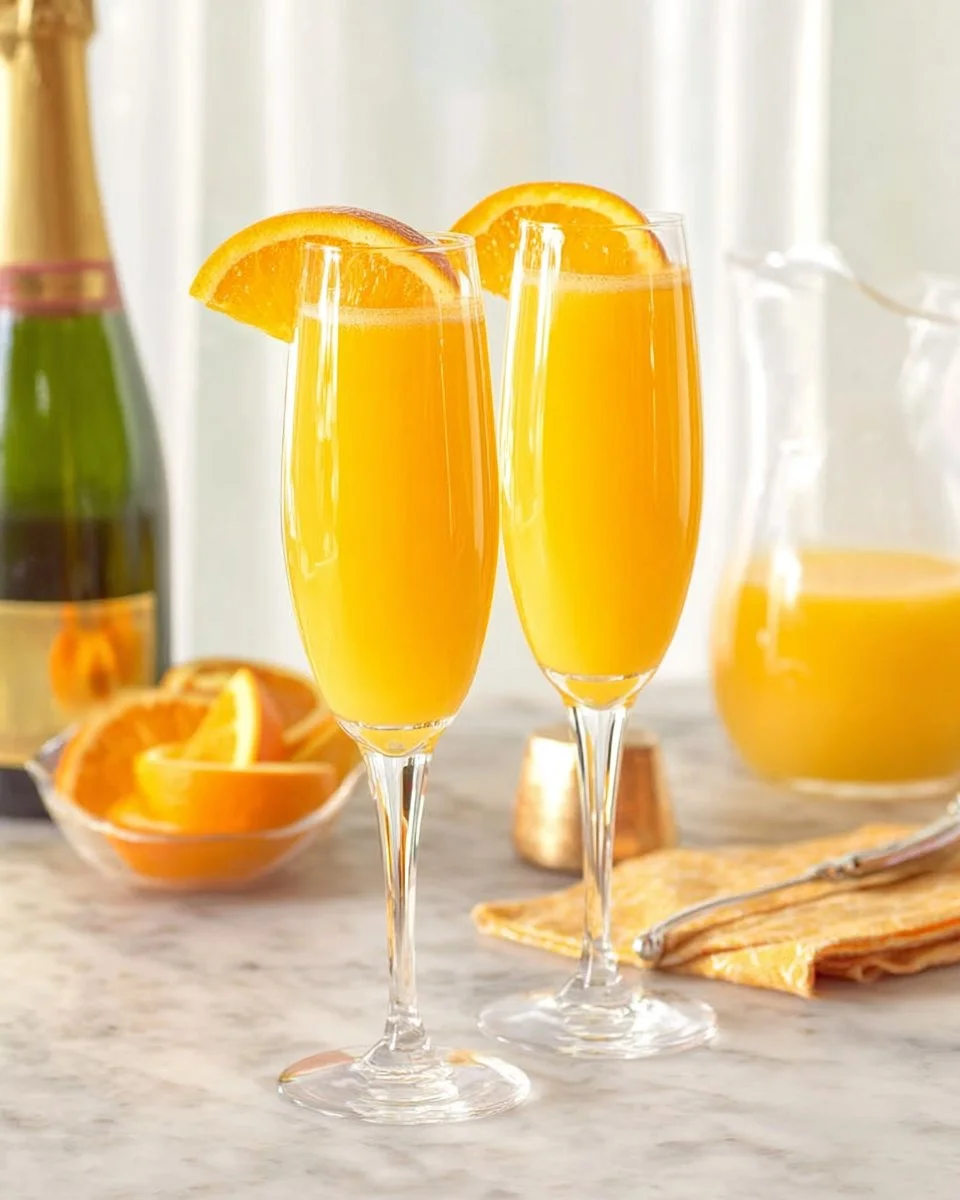 Refreshing Mimosa Mocktail featuring sparkling juice and fresh fruit.