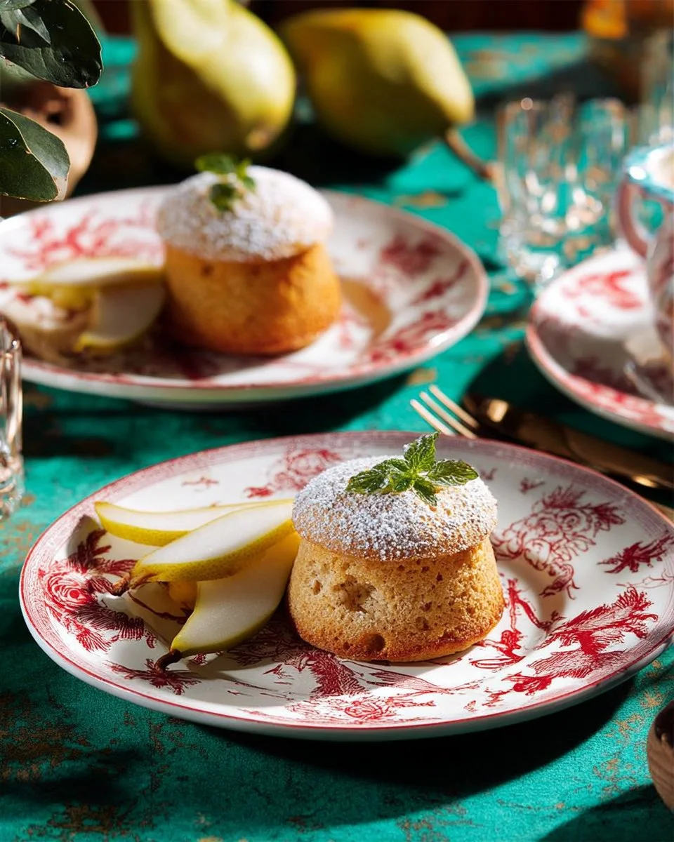 Mini Pear Panettones with Mulled Wine Sauce