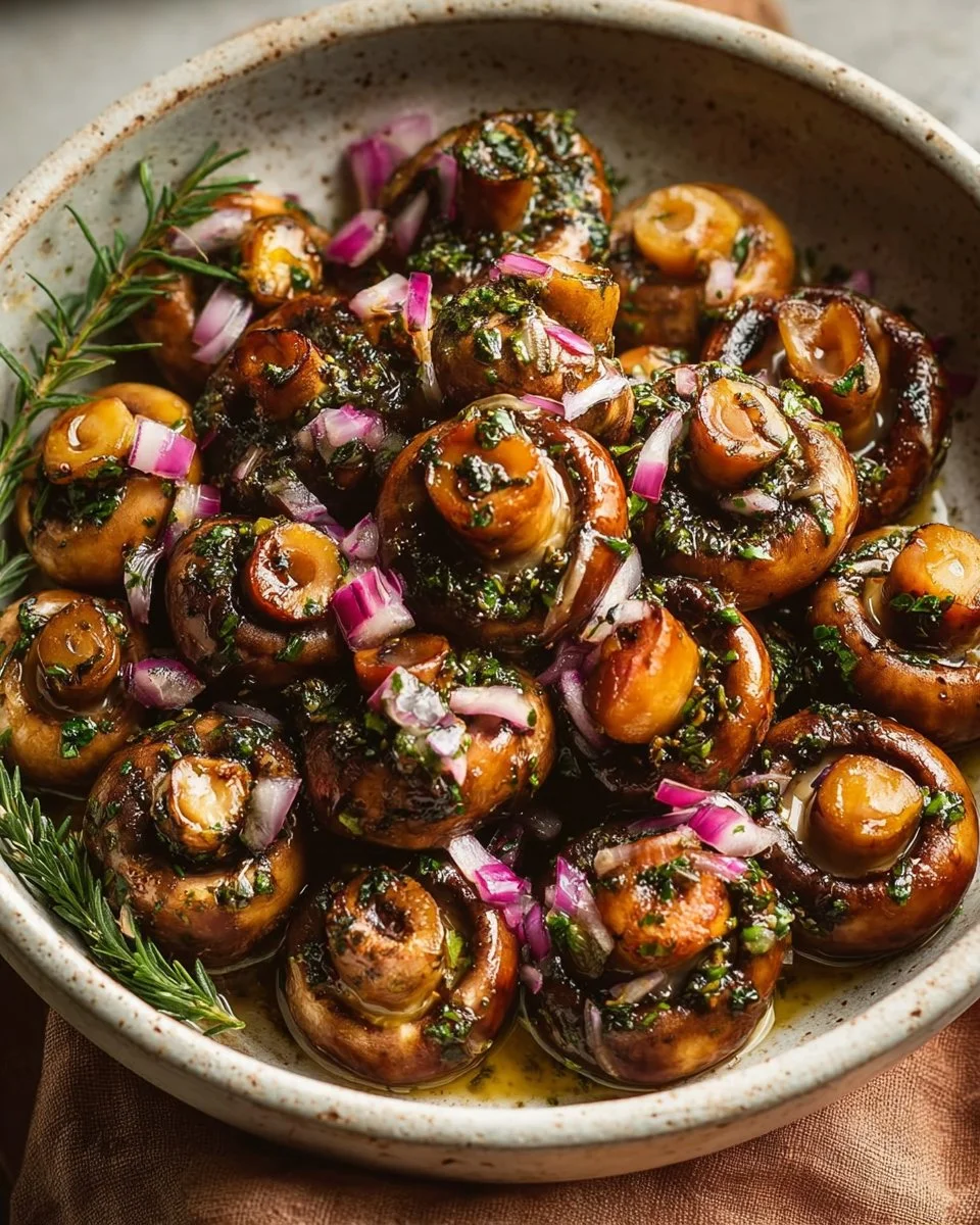 Delicious quick and easy mushroom appetizer served on a platter.