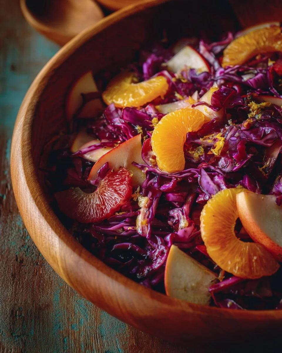 Red cabbage and clementine salad with pistachios in a bowl