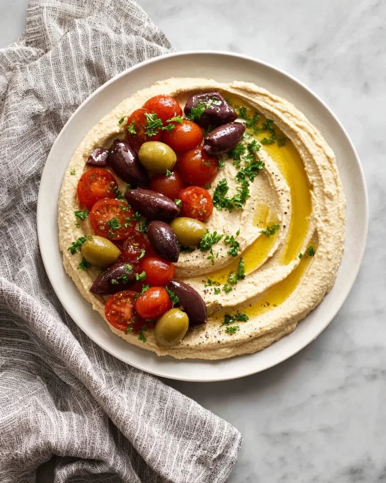 Delicious roasted garlic hummus served with fresh veggies and pita chips.